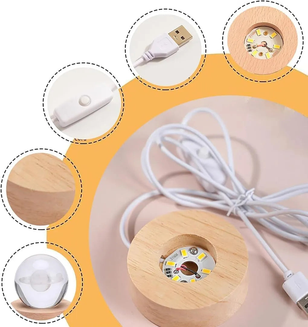 Lampe Lune Cristal 3D – Base en Bois 🌙