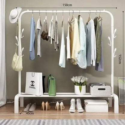 علاقة ملابس معدنية متعددة الاستخدام مع خطافات ورف سفلي للتخزين